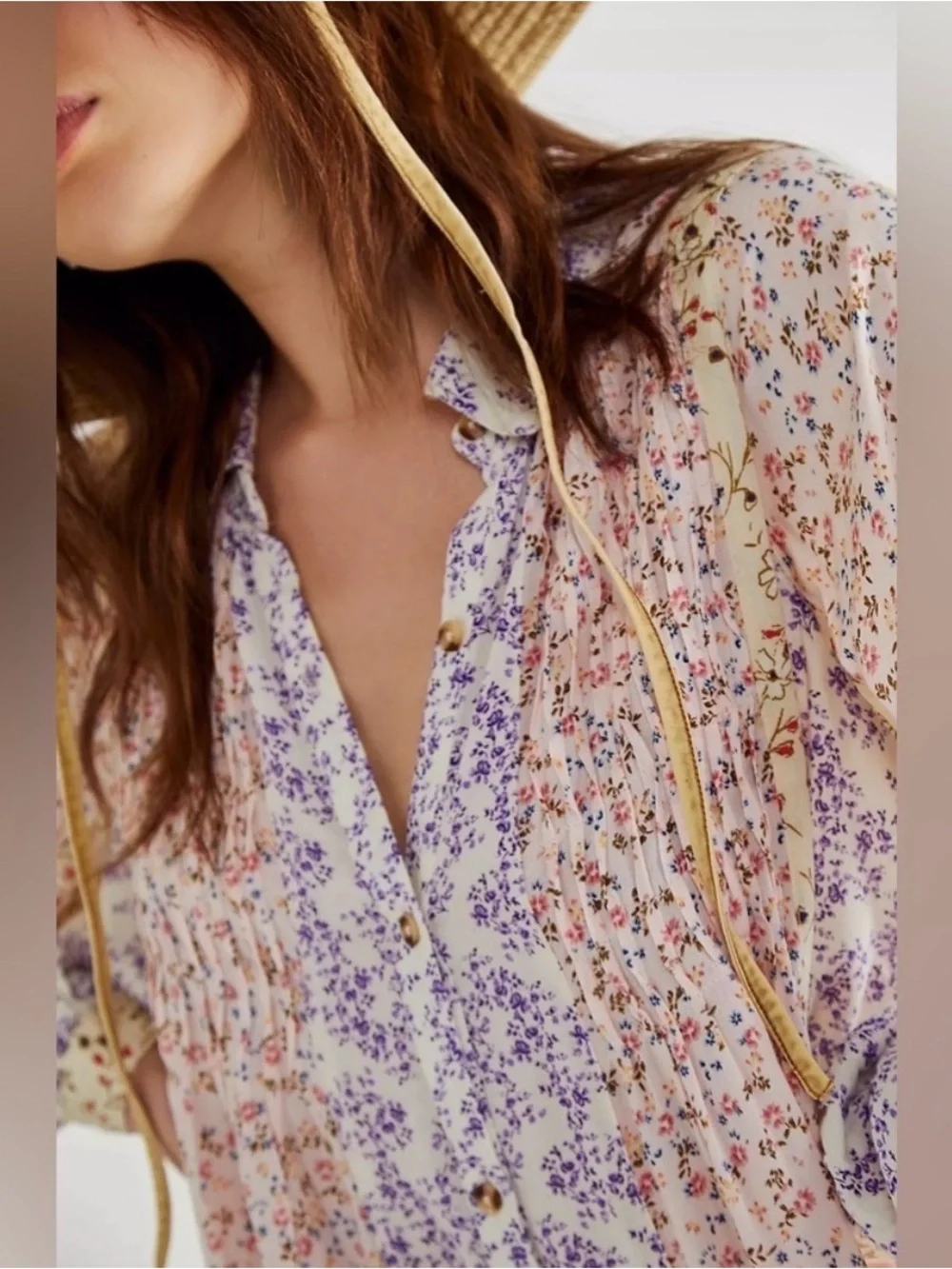 Free People Lost In You Printed Tunic Blouse Mini Dress Light Floral Combo